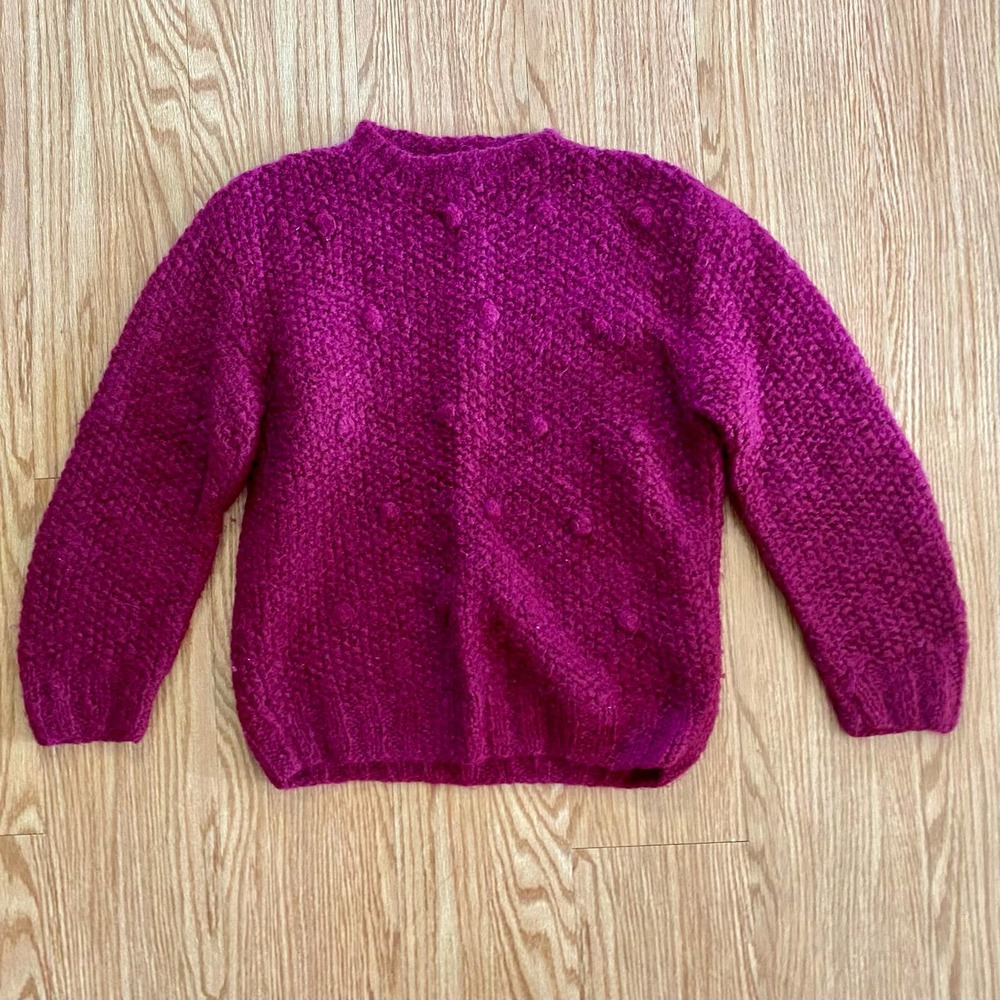 Handmade Italian Pink Wool Pom-Pom Sweater Shirt Womens Medium